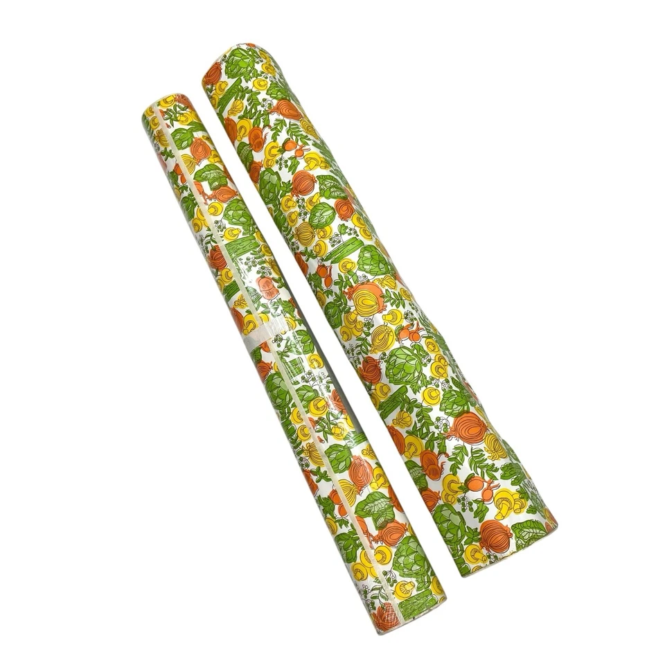 Papel de contacto Con-Tact años 70 hongo alcachofa espárragos amarillo verde naranja 816 Foto 2 de 4