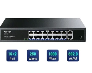 Aumox 18-Port Gigabit Ethernet PoE Changer, 16-Port PoE avec 2 Gigabit vers le haut ...