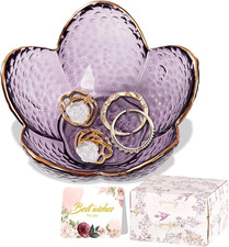 Purple Floral Jewelry Dish - Elegant Ring Holder Vanity Organizer