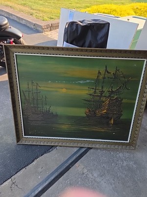 Original Oil Painting very large by artist Lee Burr,titled ..'''Anchored'' Oil