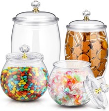 4 Pcs Plastic Candy Jars W/ Lid Unbreakable,Stylish,30/42/64 oz Clear Cookie