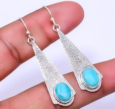Larimar 925 Sterling Silver Handmade Earring 2.07" E93309958, Christmas Gift