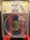 1937- S Buffalo Nickel 5c ANACS AU50 Details - Free Shipping!
