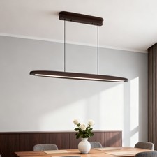 Rectangular 39" Wood Pendant Light Walnut LED Ceiling Chandelier Fixture Retro