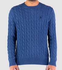 NEW - Polo Ralph Lauren Mens Cable-Knit Crew Cotton Sweater : HTR BLUE : M - XXL
