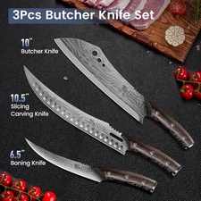 Butcher Knife Set, 3 PCS Kitchen Knife for Meat Cutting, Cleaver, Breaking & Bon