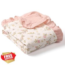 Organic Cotton Muslin Baby Blanket 50"x43" Floral Soft
