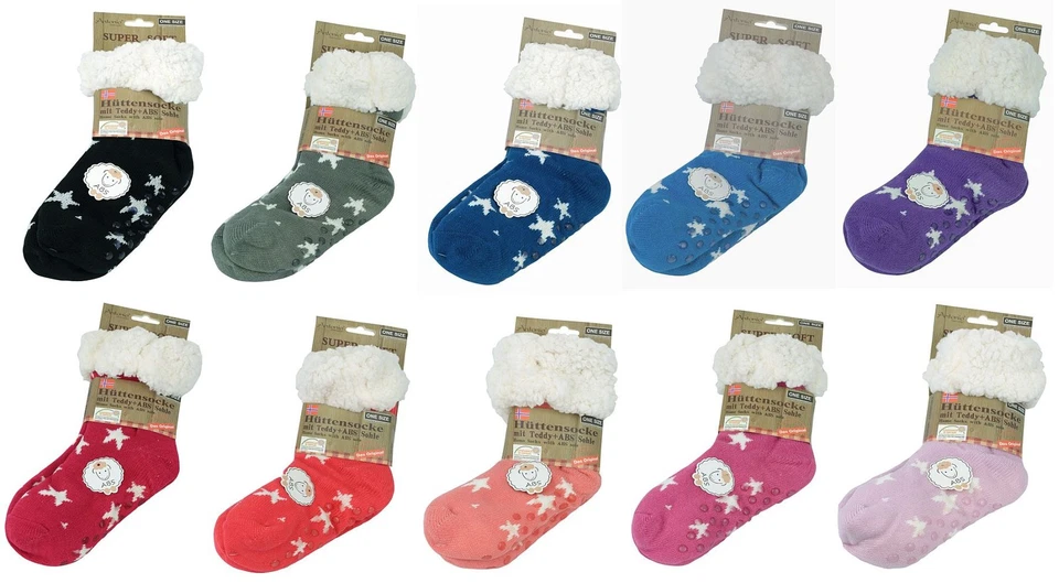 ANTONIO Hüttensocken Hüttenschuhe Hausschuhe Sterne ABS Teddy