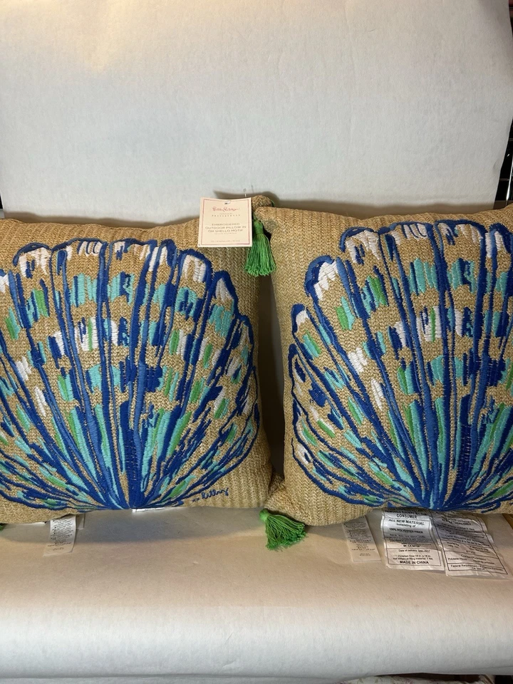 Pottery Barn Lilly Pulitzer Oh Shello Embroidered In/Outdoor Pillow Shell Woven - Image 2 of 4