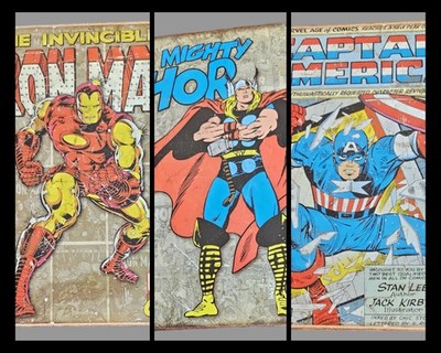 Marvel Tin Signs 3 Pc Set THOR, IRONMAN, CAPTAIN AMERICA. Avengers Metal Posters