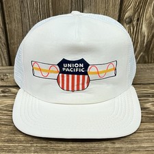 Vintage Union Pacific Train Railroad Logo Snapback Hat Mesh White Made In USA