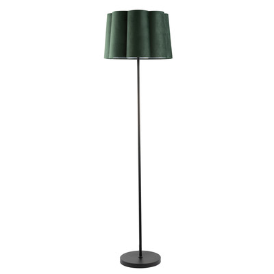 Moderne mattschwarze Stehlampe mit waldgrünem Samt Jakobsmuschelschirm von Happy...