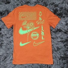 Nike Shirt Mens Small Orange Just Do It Floral Graphic Tee Dri-FIT Tagless