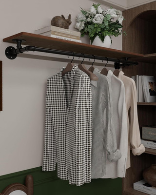 48'' Wall Mounted Clothes Rack with Wood Shelf - Space-Saving Storage Solution
