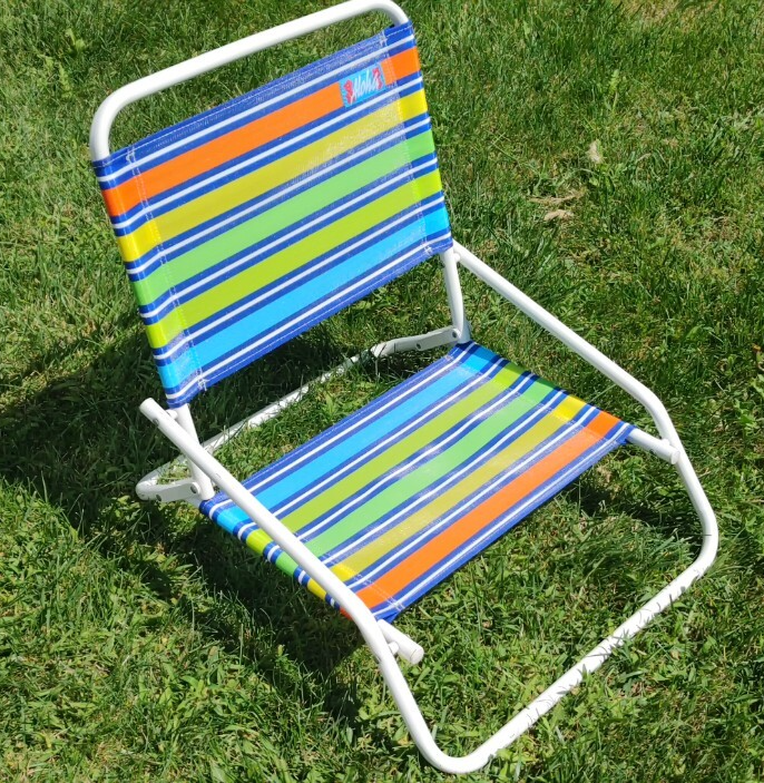 Vintage Aloha Hawaii Beach Chair Foldable Tropical Metal Frame Low