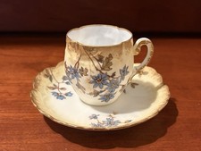 Antique 1880s M.Redon Limoges Hand Painted Porcelain Demitasse Cup & Saucer, 4oz