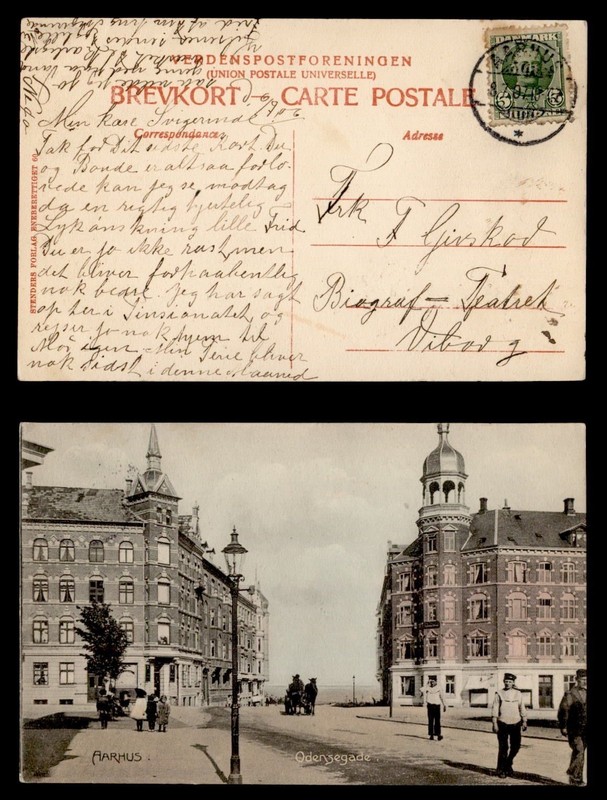 DR WHO 1907 DENMARK AARHUS POSTCARD TO VIBORG R80160