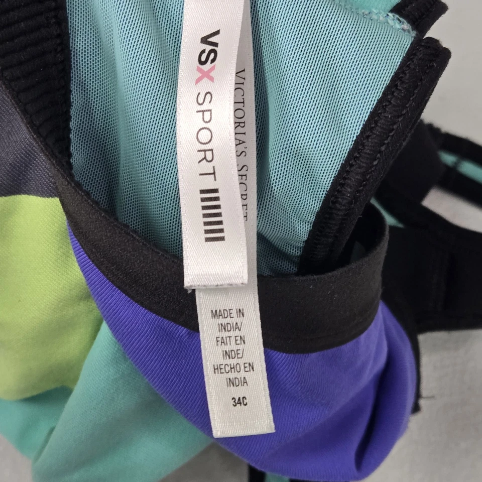 Sujetador deportivo Victoria's Secret para mujer 34C Aqua retro a rayas bloques de colores cremallera frontal Foto 3 de 4