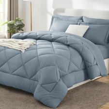 Size Comforter Sets - 7 Pieces Bed in a Bag Luxury Soft Bed Full Dusty Blue