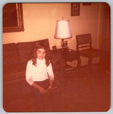 Vtg Color Snapshot Young Girl In White Turtleneck Sitting In Living Room 1974