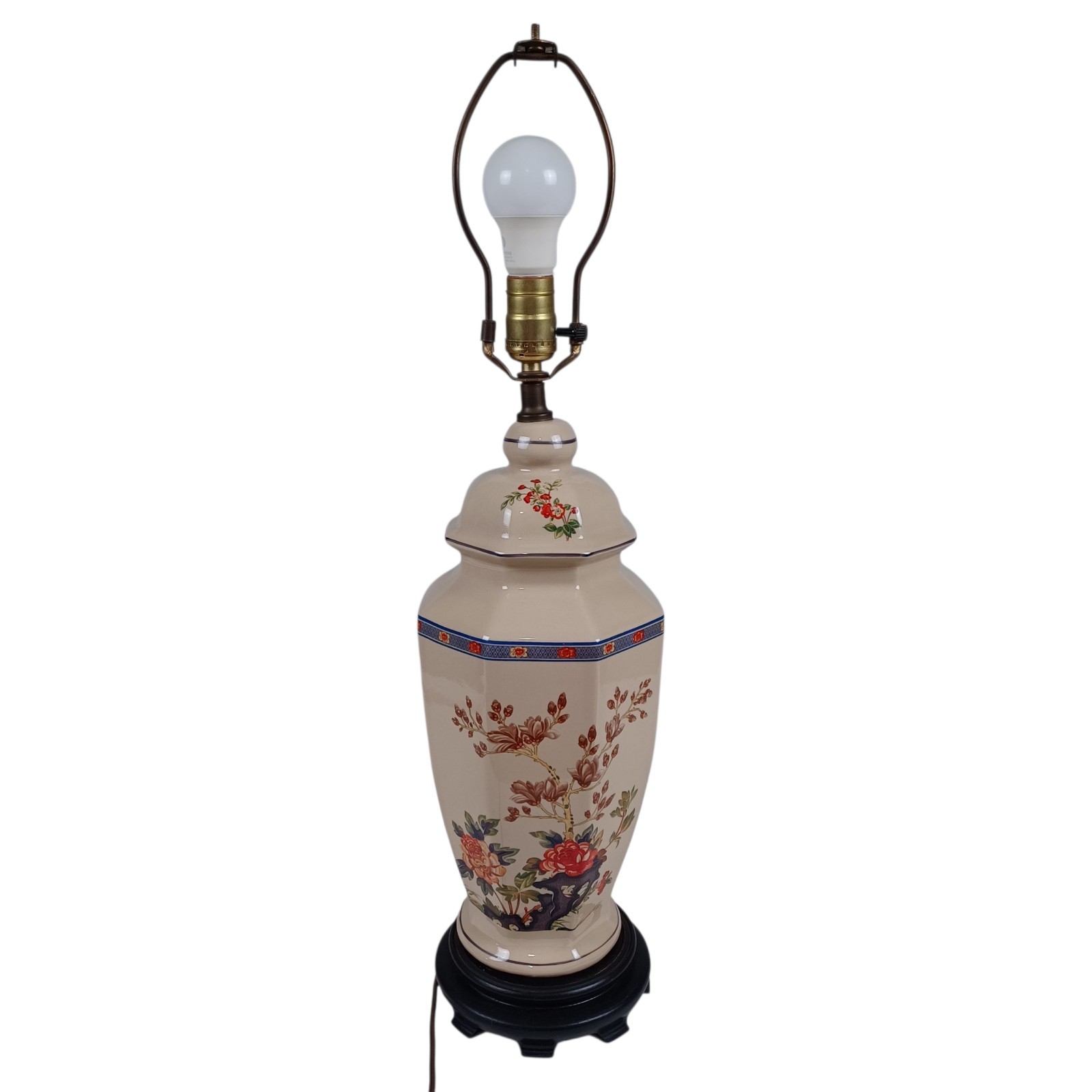 Elegant Vintage Porcelain Ginger Jar Lamp 27" Floral Chinoiserie Table Lamp