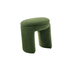 Modern Accent Seat Green Teddy Fabric Stool Round Top Contemporary Bench Extra