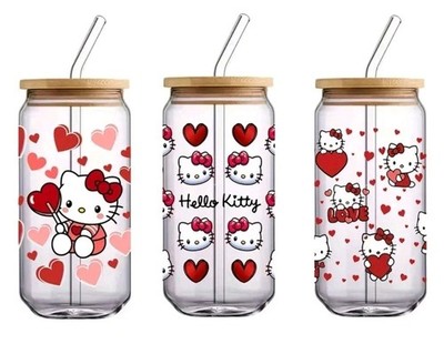 Sanrio Hello Kitty Love Cartoon Cup Transfer UV DTF Transfer 3/1pc Glass Design