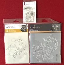 Altenew ELEGANT FLOURISH 3D embossing folder and stencil set +new  bonus stamp
