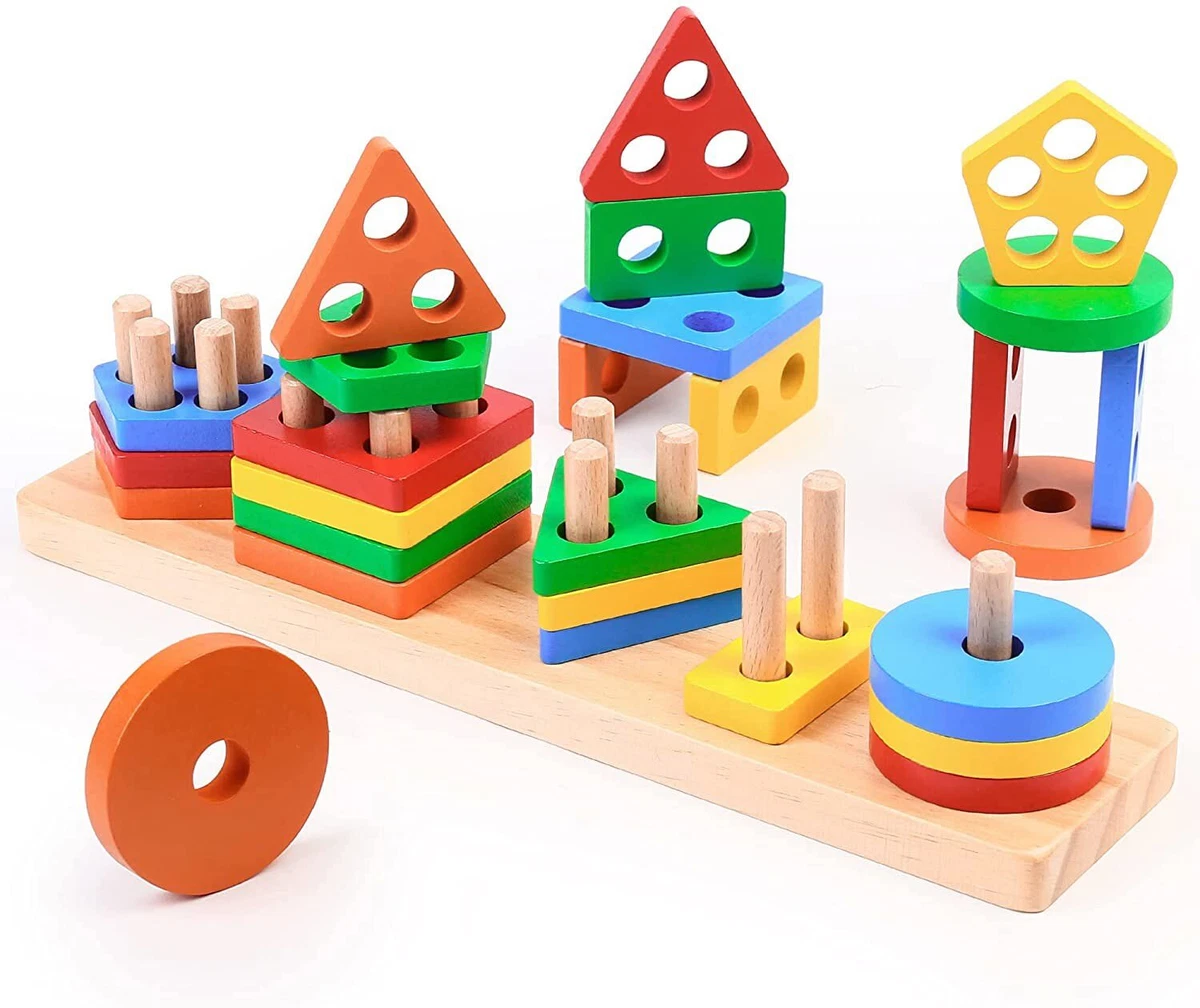 Building Block Set Natural Wood Toy, Montessori Toy, Educational