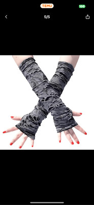 Distressed, fingerless two layer gloves. Grey and Black