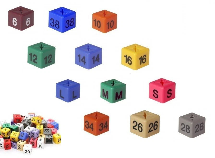 SHOPFITTING-UK 50 NEW SIZE CUBES FOR GARMENT CLOTHES MARKER PACK FOR HANGER SIZE DISPLAY