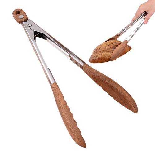 Tongs for Cooking,Kithchen Stainless Steel Anti-Slip York Walnut Wood Handle - Picture 10 of 11
