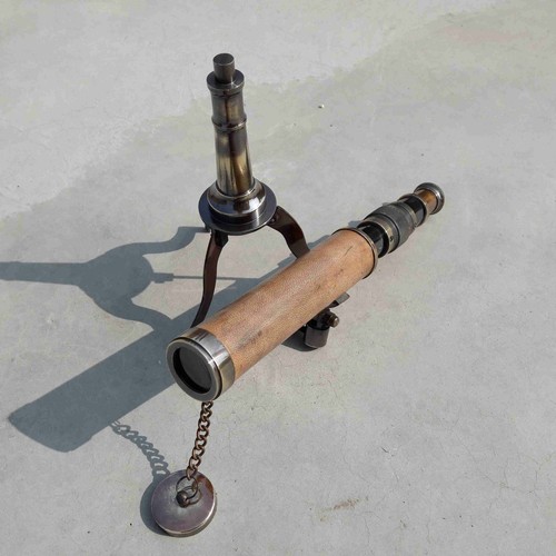Antiguo telescopio de latón con soporte de trípode cuero regalo - Imagen 4 de 4