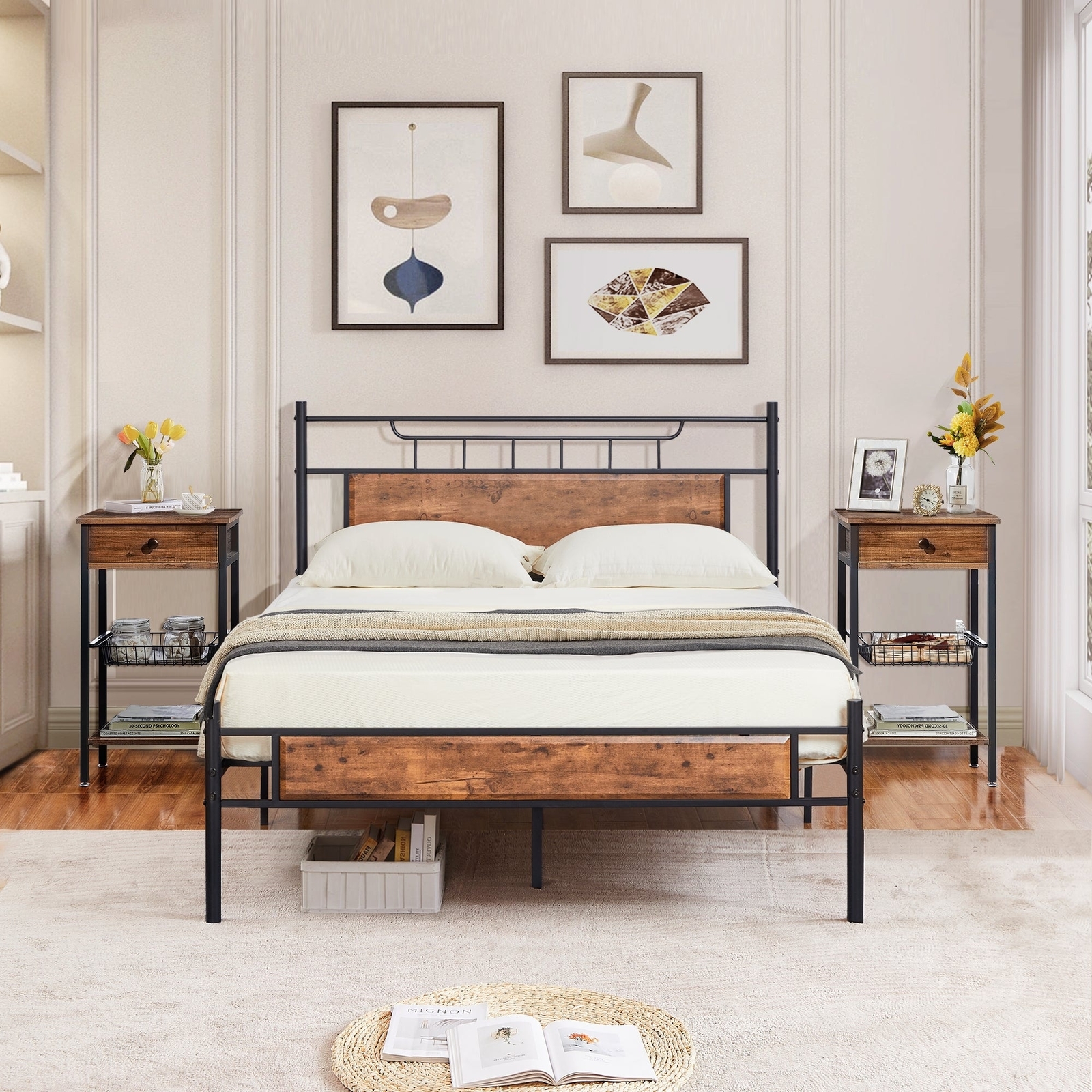 Javlergo 3-Piece Bedroom Set with Bed Frame and 2