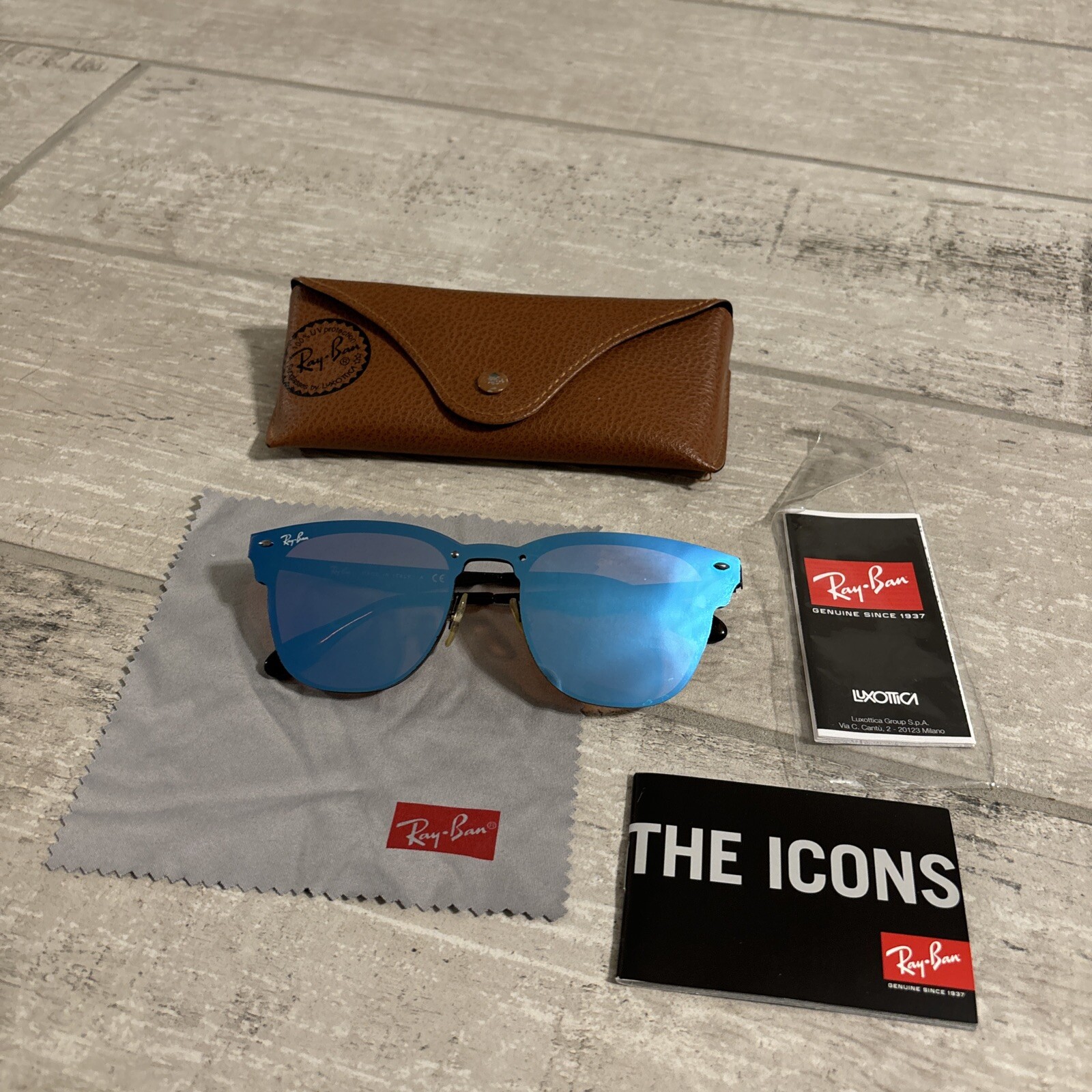 Ray-Ban Sunglasses RB3576N Blaze Clubmaster Black Frame Violet Blue Lens w/ Case