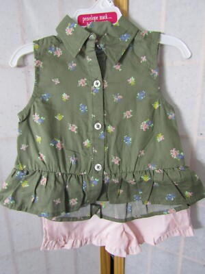 NWT Penelope Mack Toddler Girl 2pc Green/Pink Floral Shirt & Short Set 18 Months