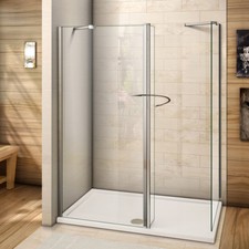 2000mm Walk in Screen 300mm Flipper Glass Panel Shower Enclosure Tray+Waste