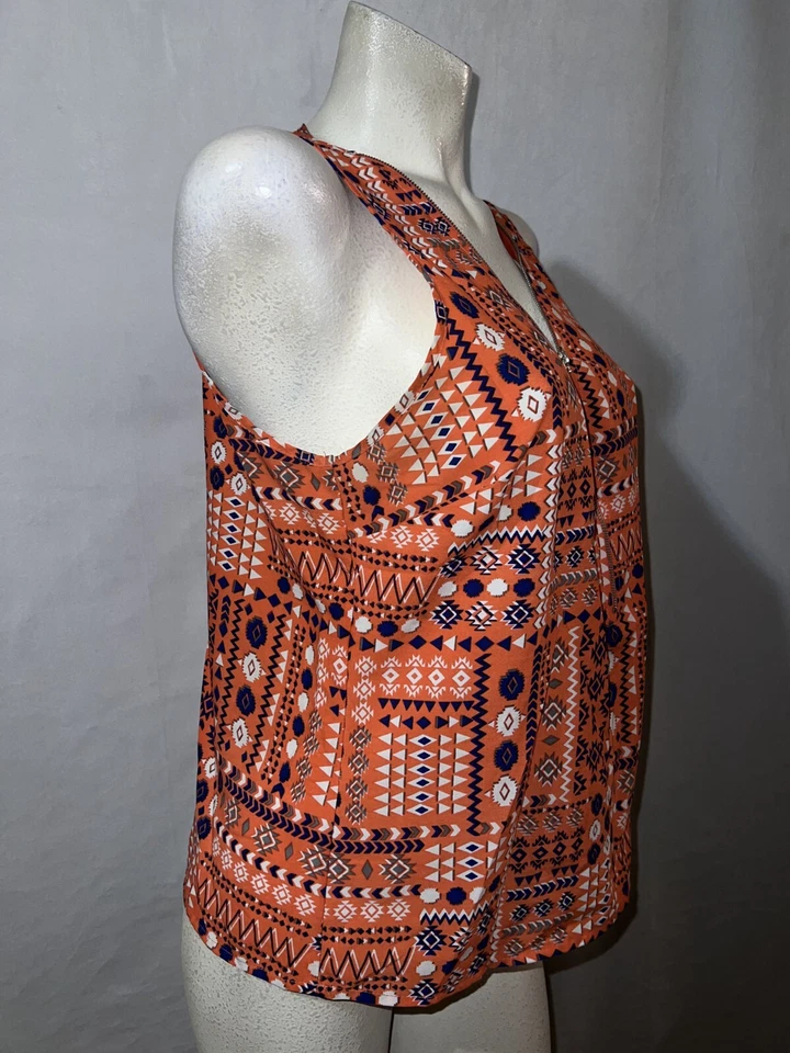 NEW LOOK Top Talla XL Estampado Azul Coral Sin Mangas Cremallera Cuello en V Blusa Camisa Foto 3 de 4