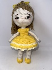 Handmade Crochet Doll 14" tall Yellow White