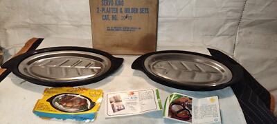 Set of 2 - Vintage Nordic Ware Steak Platter Holder Set No. 310 Sizzler Fajita