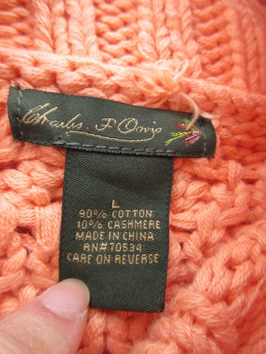 Orvis Sweater Women Large Orange Cashmere Cotton Fisherman Turtleneck Y2K Chunky - Picture 8 of 9
