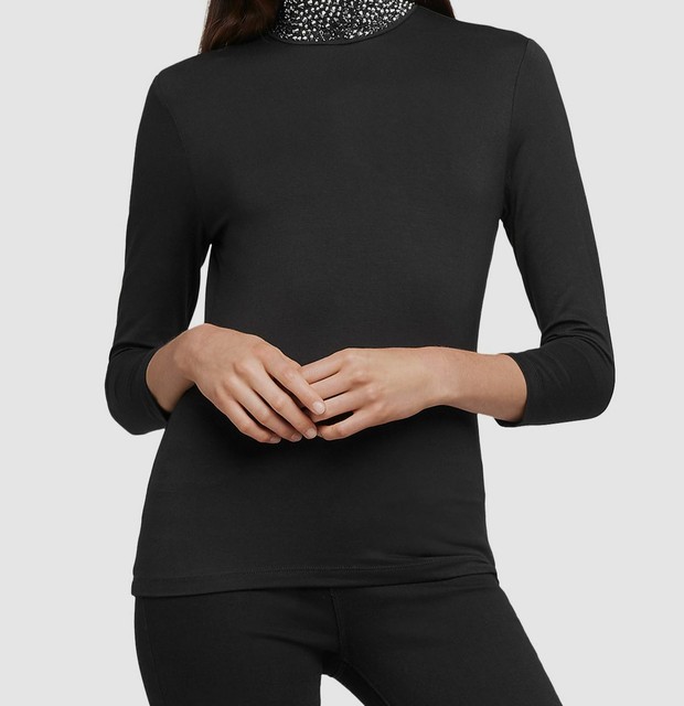 Sleeve Embellished Turtleneck Shirt 