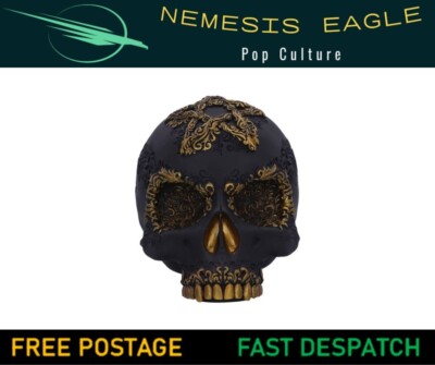 DIVINE DEMISE SKULL BLACK & GOLD 15,5cm ORNAMENTAL GOTHIC FIGUR NEMESIS NOW