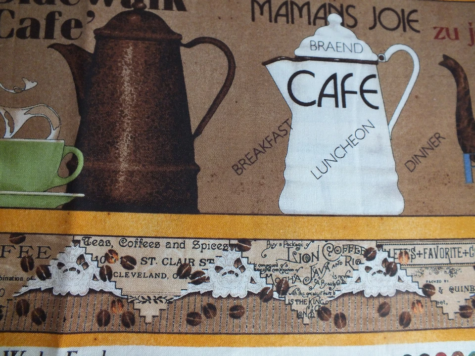 2 yard yd COFFEE CUP Pot cotton fabric TIDINGS of GREAT JOY Quilt Treas BORDER - Image 2 of 3