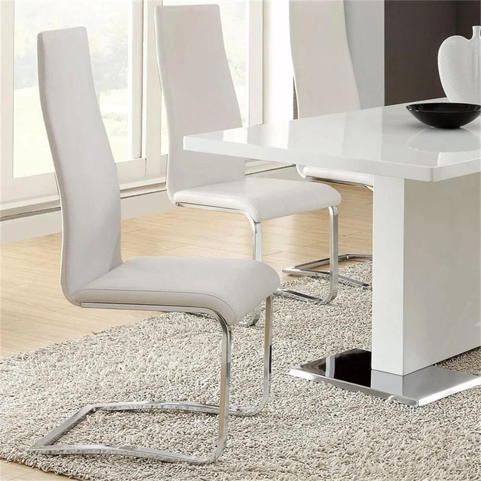 Silla auxiliar de comedor Coaster Stanton de cuero sintético en blanco y cromo (juego de 4) Foto 2 de 3