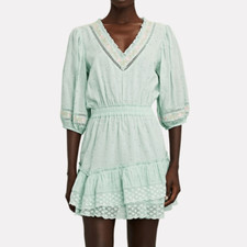 LOVESHACKFANCY ADLEY RUFFLED LACE MINI DRESS in Seafoam Green XL