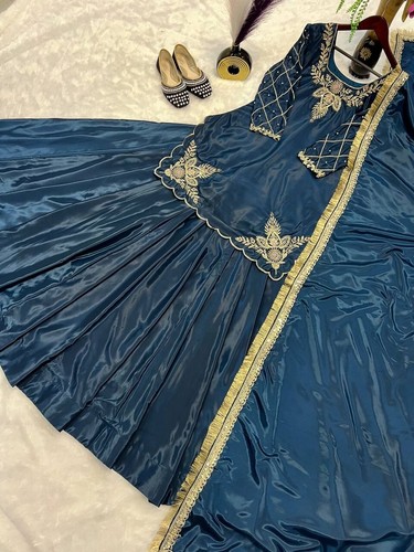Unique Designer Blue Crepe Silk Top Lehenga With Dupatta For Function - Picture 9 of 14