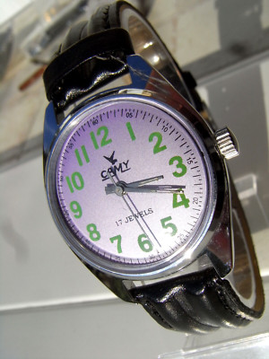 ALTE Mtr SCHWEIZ MECHANISCH CAMY DAME, LILA METALL, 17 Rbs, 1970, sehr gute Funktionen