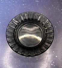 Vintage Round Smokey Glass Ashtray Fluted Edge Black Gray 4.5" Diameter