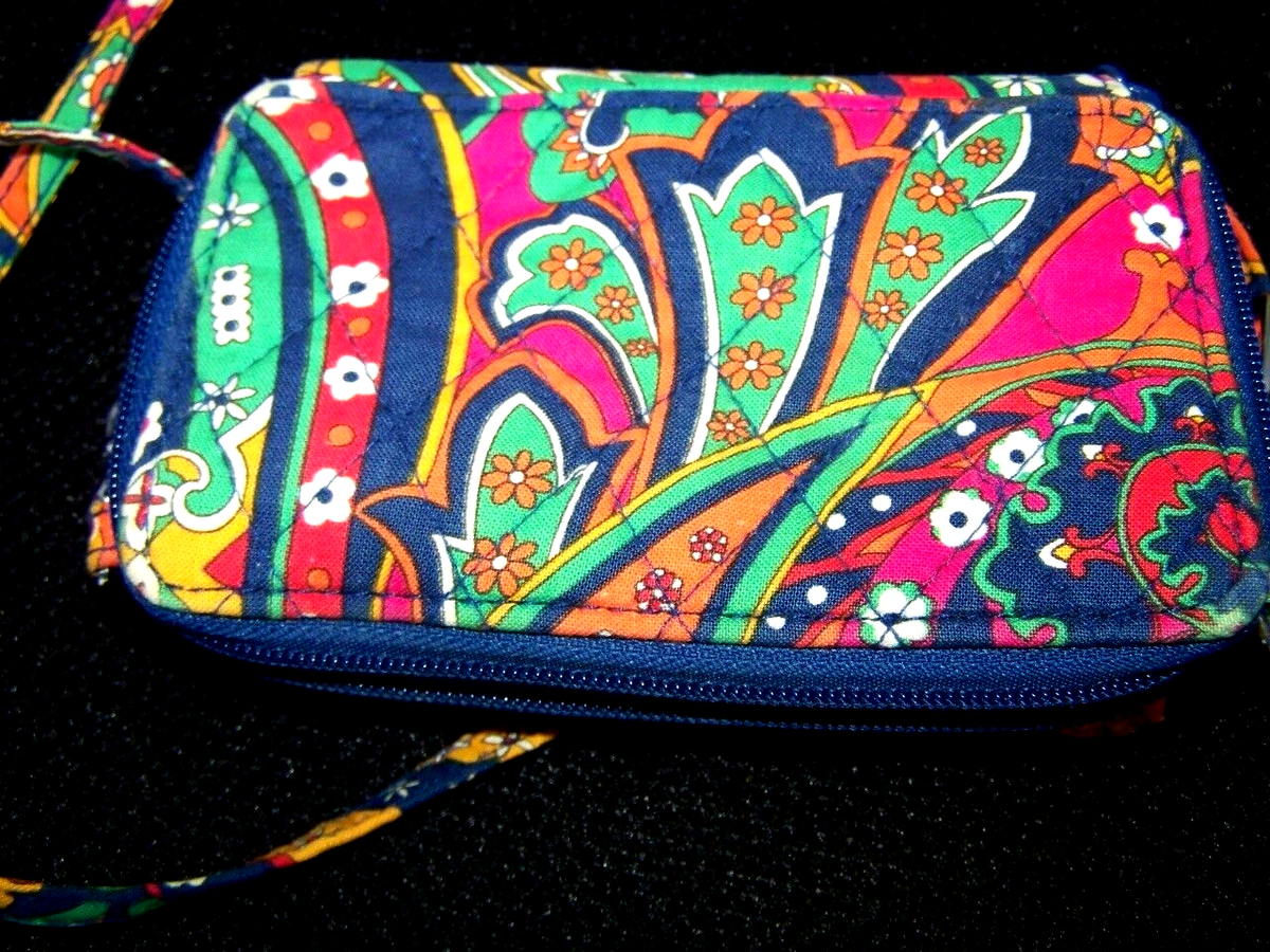 VERA BRADLEY Multi Navy Orange Paisley Zip Cross Body Purse  display picture 2